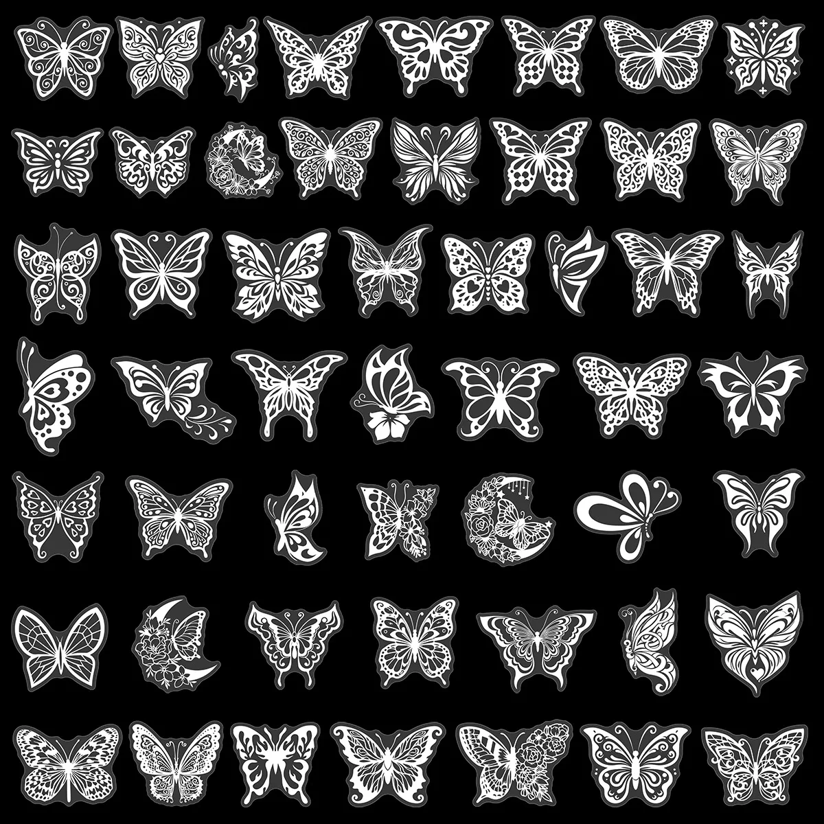 50 Pcs Transparent PET White Hollow Butterfly Stickers DIY Waterproof Decals for Journal Notebook Water Bottles Stationery Gift