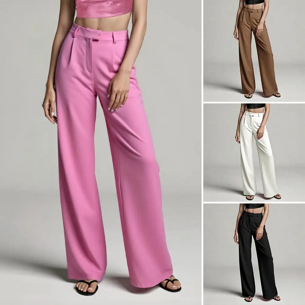 Pantalones largos de pierna ancha rectos a la moda de primavera para mujer, pantalones blancos de cintura alta, ropa de moda para mujer, pantalones para mujer