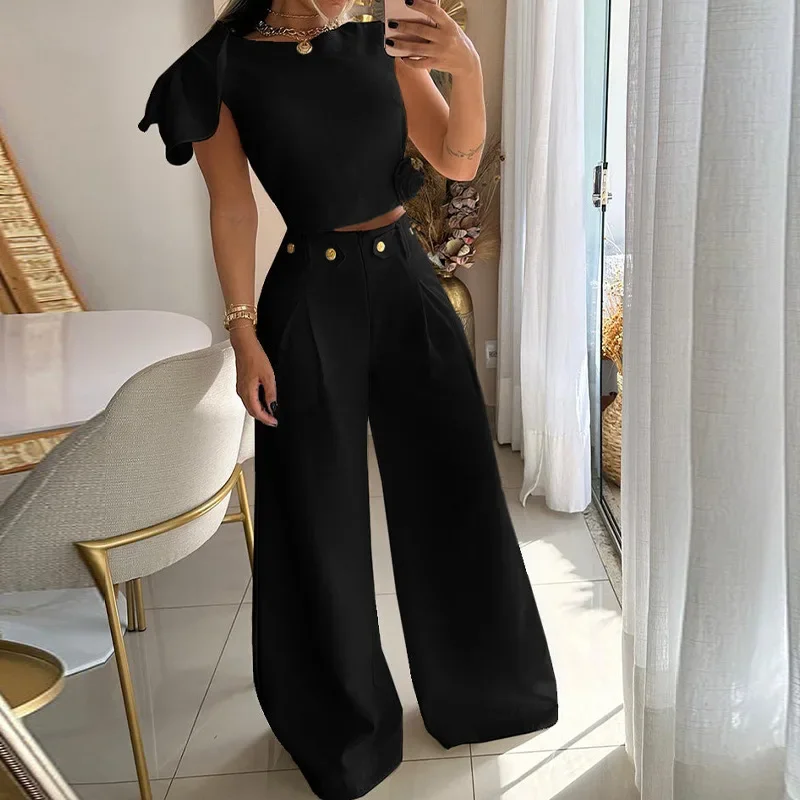 Casual 2 Piece Sets Womens Outfits Fashion Solid Wide Leg Suit Set with Sleeveless Vest Long Pants Spring Summer Women Pants Set