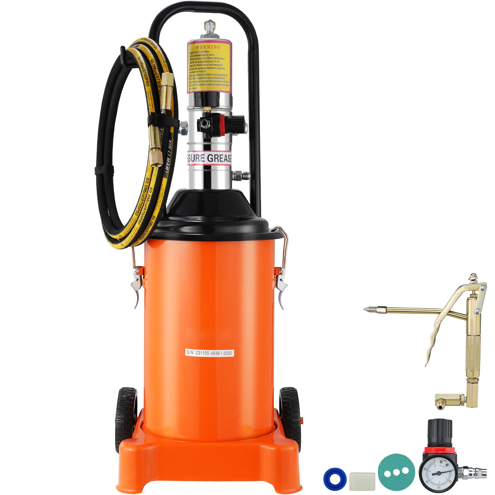 SucceBuy 3/5/10 Gallon Grease Pump Air Operated with Hose Pneumatic Grease Bucket Gun and Wheels for Cars 50:1 Pressure Ratio