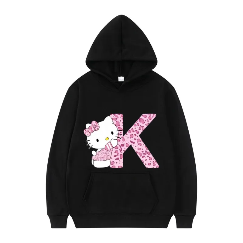 2024 Black Hello Kitty Letter Women Long Sleeve Hoodie Sanrio Hoodie Clothing Cartoon Clothing Kawaii Birthday Gift