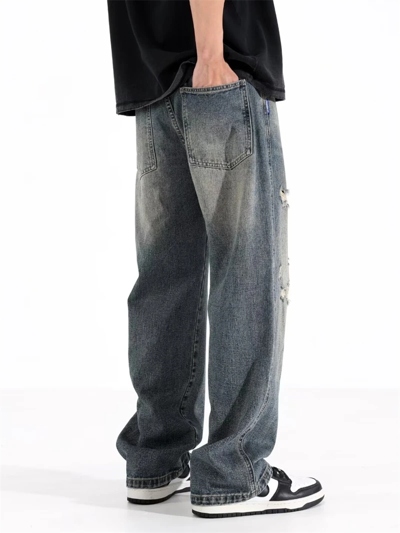 

2026 New American High Street Men's Jeans Heavyweight Student Versatile Wide Leg Straight Loose Long Trendy Jeans