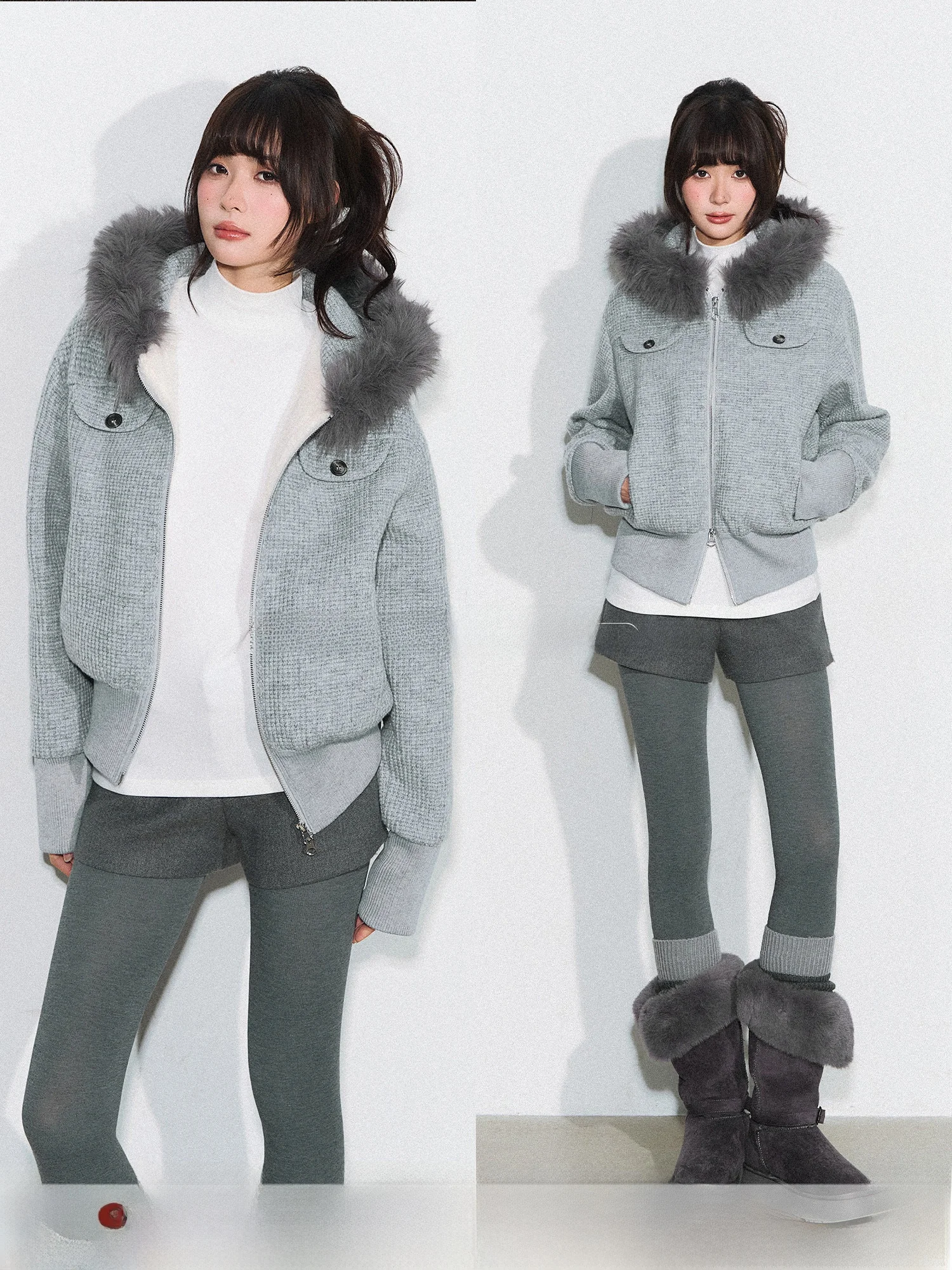 

Винтажная свободная вязаная куртка CyNi с капюшоном и меховым воротником, утепленная, с регулируемой талией, для женщин, зима 2025, длинный рукав