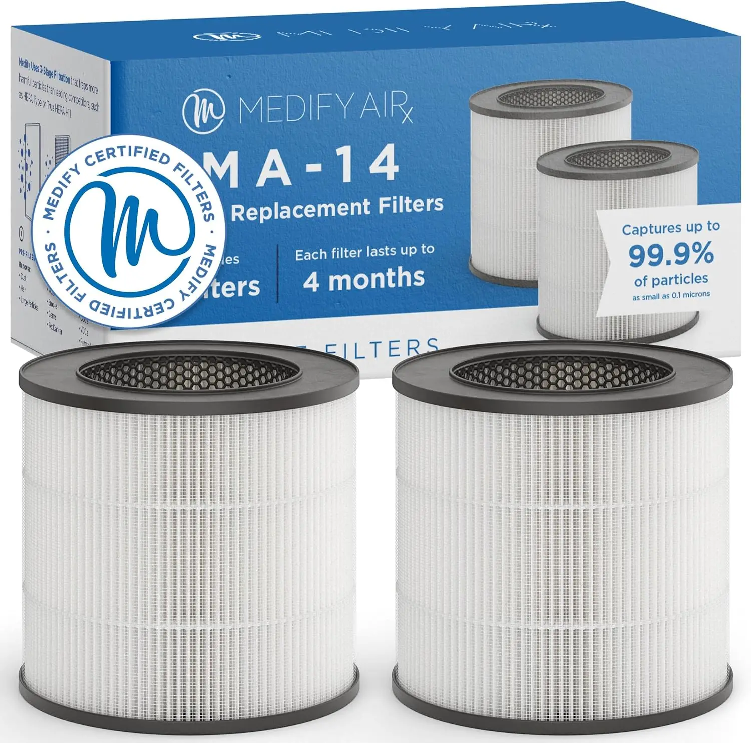 

3-in-1 Replacement Filter for Air Purifier, True HEPA H13 & Activated Carbon, 2-Pack, 99.9% Removal of Allergens, Smoke, Dust, Pet Dander