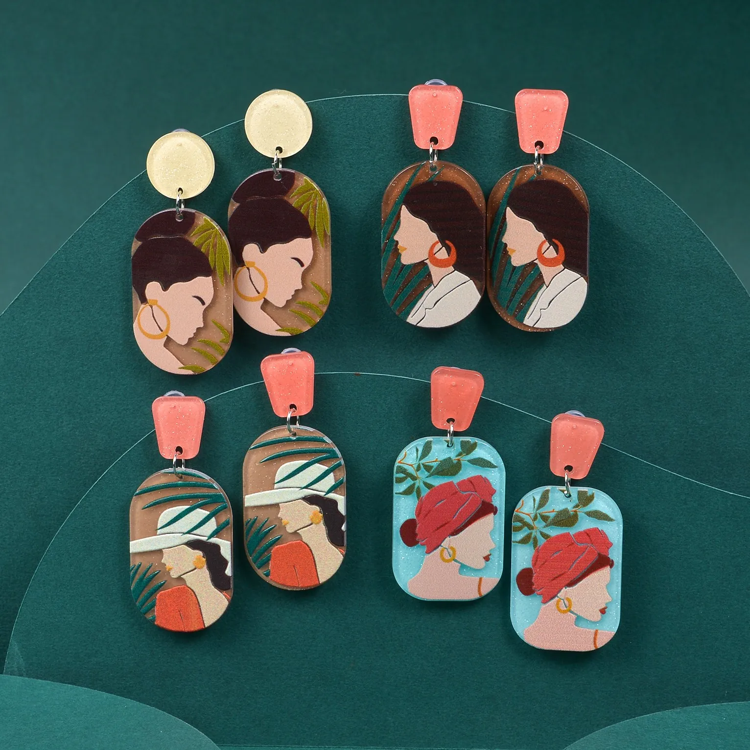 

New Retro Beautiful Women Art Pattern Temperament Drop Earrings Acrylic Simple Candy Color Earrings Pendientes Piercing Oreja