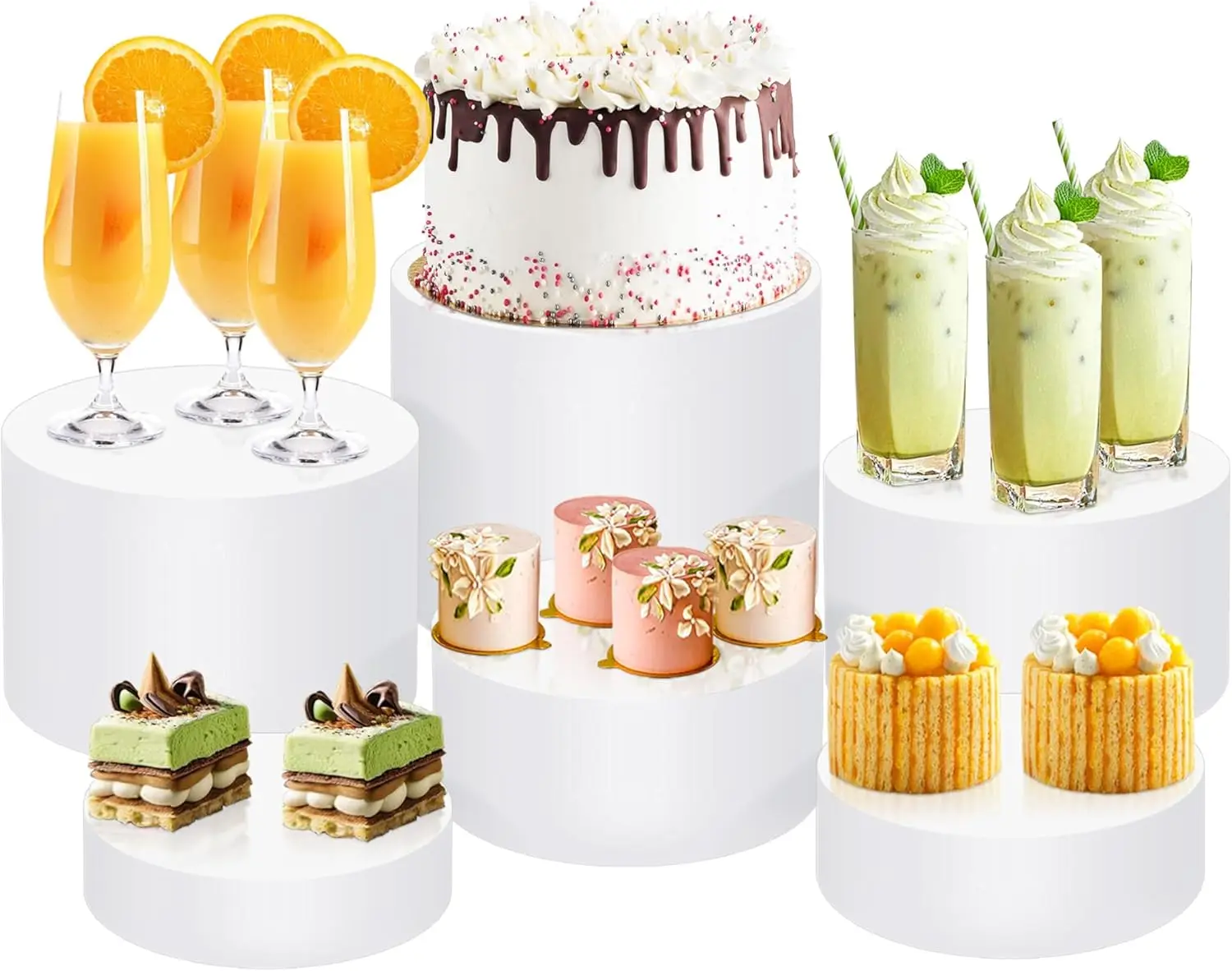 

6Pcs Acrylic Round Display Risers, Hollow Bottom Food Stands for Party, Jewelry, Dessert (6-8")