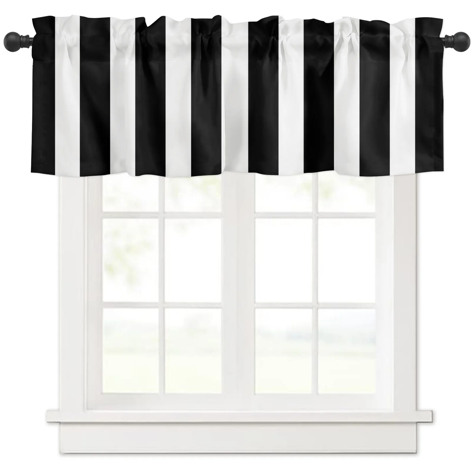 ZEDLIYU Valances for Windows Kitchen Living Room Small Window Valance Black and White Stripe 1 Panel, 42 x 12 Inch