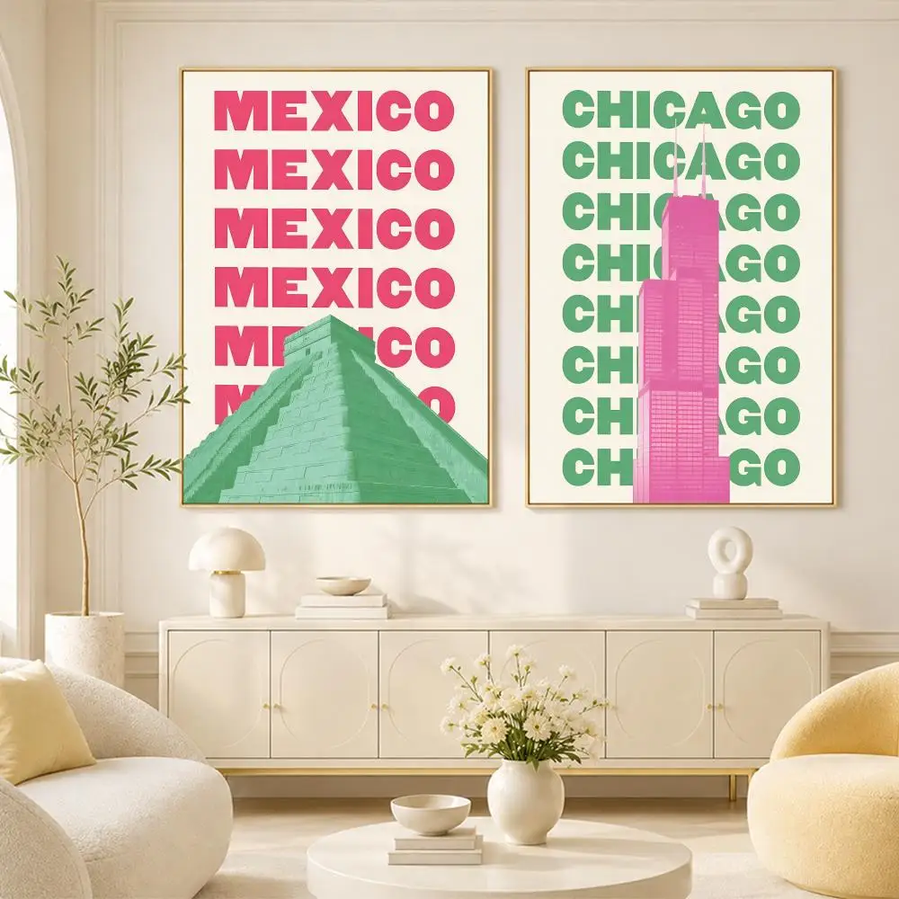 Trendy Travel Print Chicago New York San London Poster Room Home Decoration Interior Wall Art Printing Garage Posters Gift
