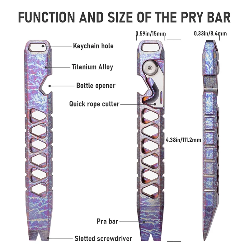 Titanium Pry Bar, Keychain Multitool Tool, Pocket Tool Bottle Opener Keychain Outdoor Tool,Titanium Key Chain,Multicolor