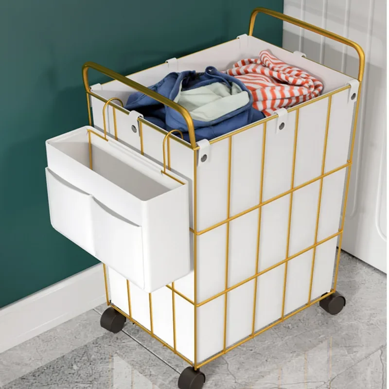 

Light Luxury Leather Dirty Laundry Basket Mobile Pulley Storage Basket Iron Frame Laundry Basket Double Handle Clothes Organizer