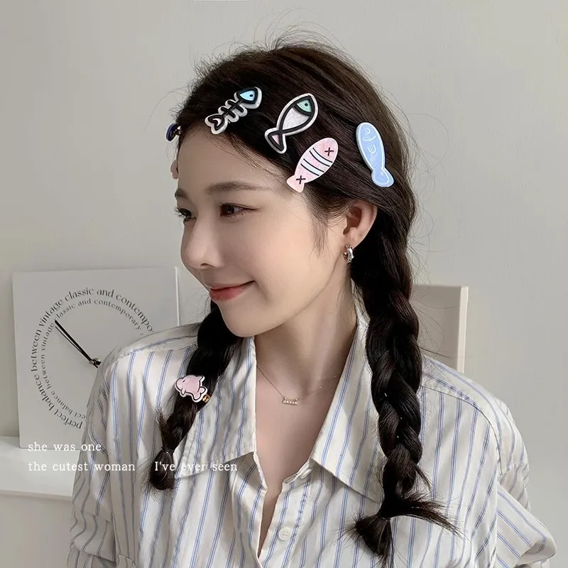 Japanese Kawaii Fish Bone Hair Clips Cute Cartoon Acrylic Girls' Bangs Broken Hair Hairpin Original Fun Student Hair Accessories