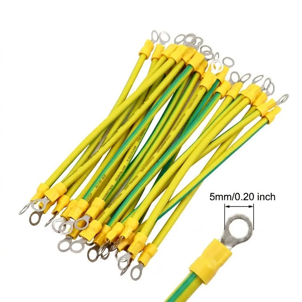 100PCS Solar Grounding Wires For PV Cabinets Bridging Leakage Cables 10cm To 30cm Lengths Yellow Green Earth Wire Set
