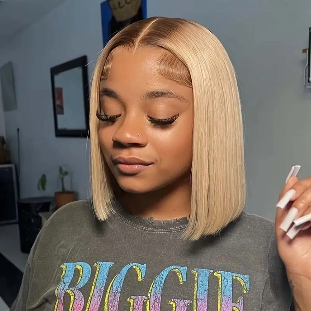 

12-дюймовые парики Ombre Blonde Bob Lace Front Wigs Pre Cut Glueless 13x4 Lace Front Bob Wigs for Balck Women Double Drown Bob Wigs