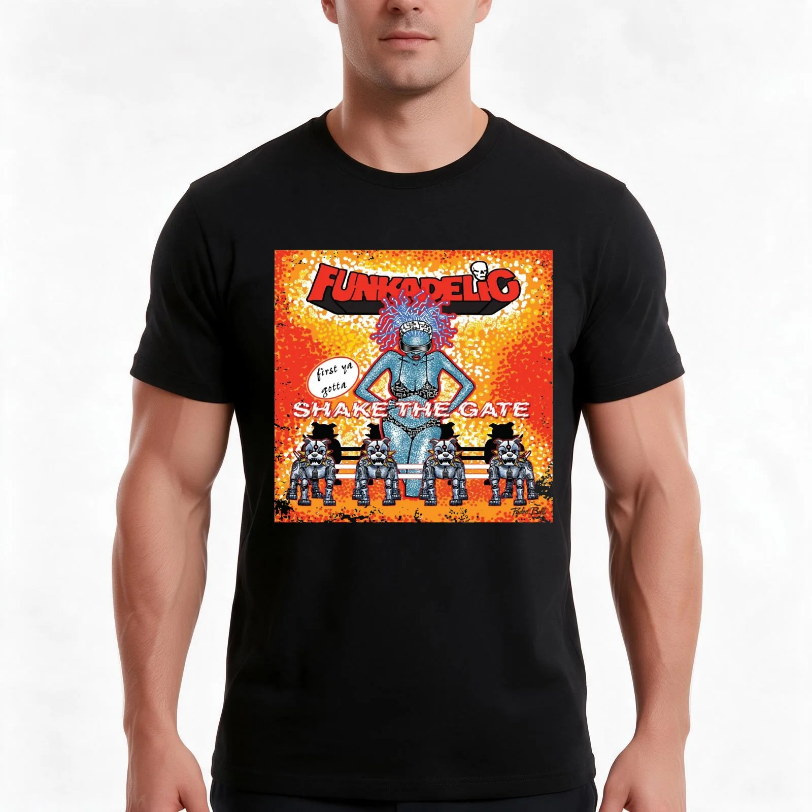Shake The Gate Rock Band Funkadelic Art T-Shirt, Summer Casual Cotton Tee, Oversized Streetwear Tops, Vintage Graphic Print