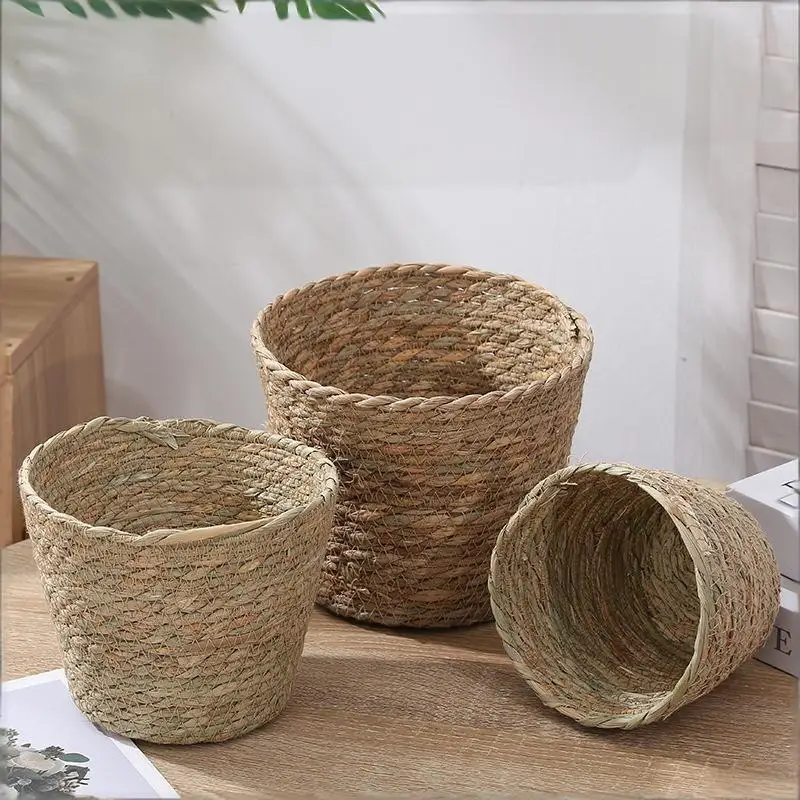 1Pcs Planter Basket Flower Pot Basket Rattan Straw Grass Woven Flowerpot Mini/S/M/L Furniture Decoration For Garden Terraces