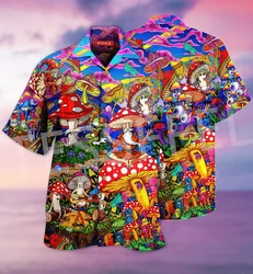 Mushroom Hipple Psychedelic Trippy Tattoo Colorful 3DPrint Summer Streetwear Retro Casual Funny Hawaiian Shirts Short Sleeves X3