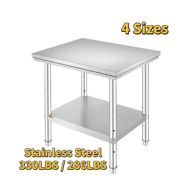 

SucceBuy Stainless Steel Kitchen Work Bench Commercial Catering Table Worktable with Undershelf for Restaurant Garage