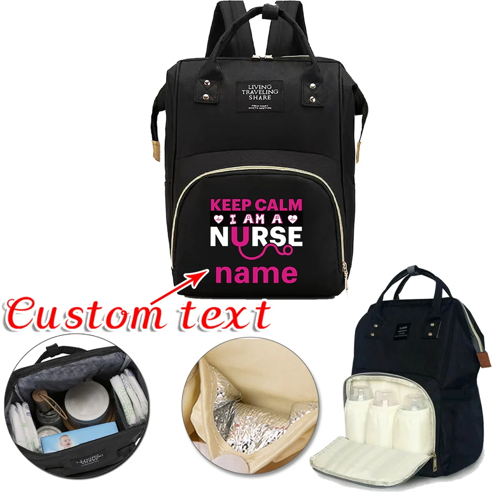Bolsa para mamás de gran capacidad con nombre personalizado, mochila impermeable para maternidad al aire libre, paquete de almacenamiento multifunción, bolsas para cosas infantiles