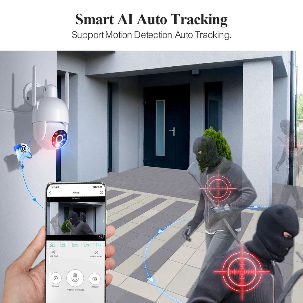 Techage 8CH 5MP WiFi PTZ Camera System H.265 Smart AI Security Set Two-way Audio Humanoid Auto Tracking Colorful Night Vision