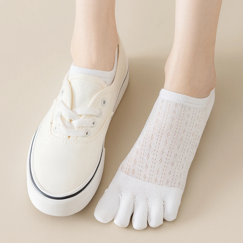 3 Pairs No-show Socks Women Summer Thin Mesh Five Finger Socks High Quality Cotton Ladies Toe Socks Invisible Cute Breathable