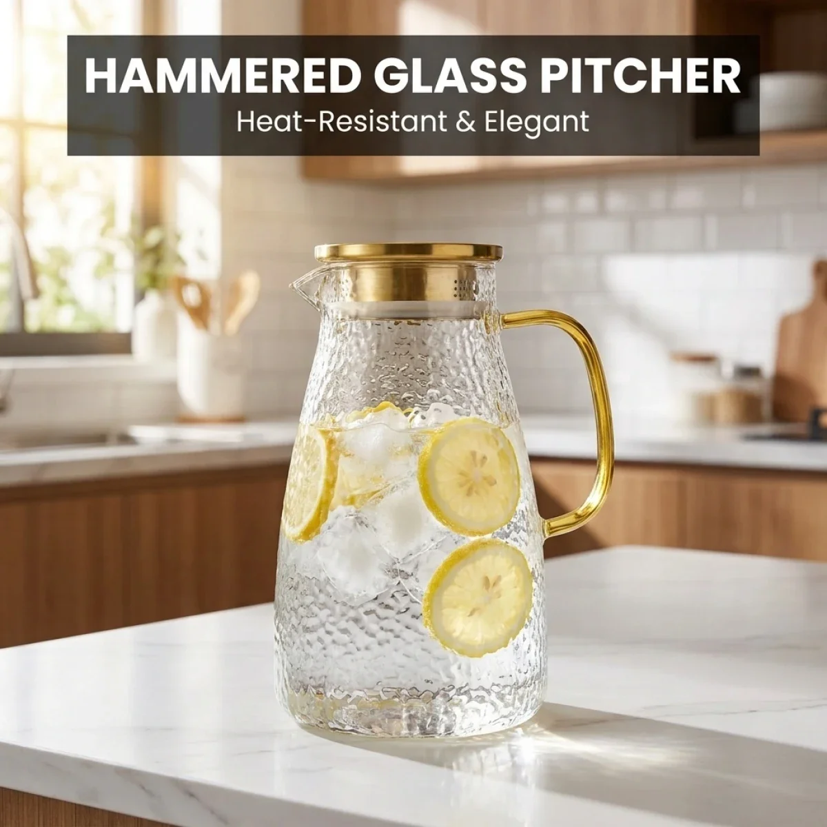 Exquisite Hammered Craftsmanship Pitcher–Large Diameter for Easy Cleaning,Heat&Cold Resistant,Food Grade Lead-Free