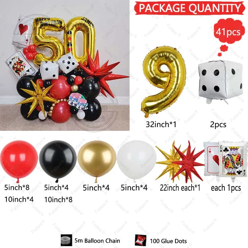 41 Stuks Poker Harten Q Folie Ballonnen Dobbelstenen Folie Ballon Casino Thema Party Volwassen Verjaardag Decor Las Vegas Party Poker thema Party - afbeelding 1