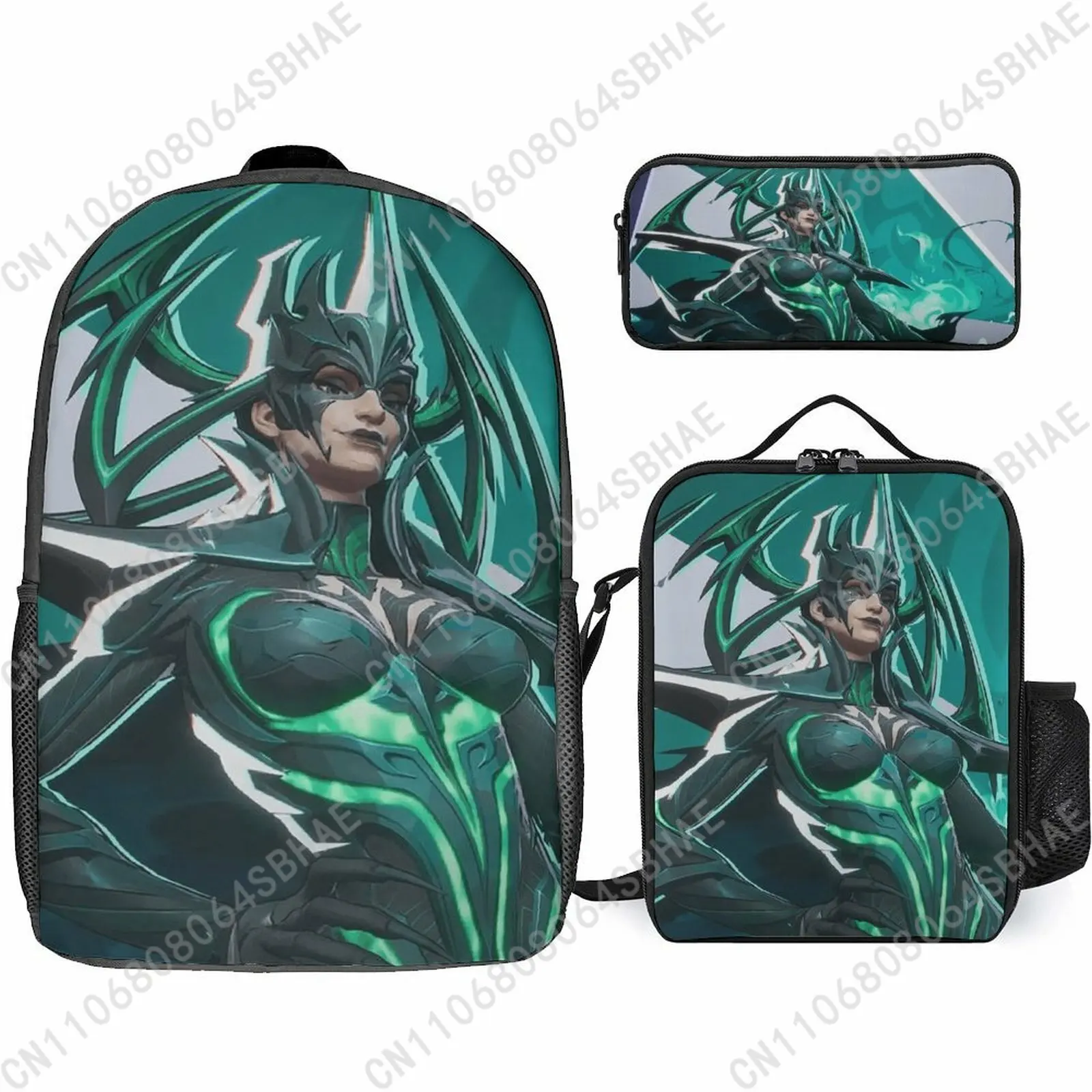 

Marvel Hela8 School Backpack For Teen Middle High School Students 3Pcs Bookbag Lunch Tote Bag Pencil Pouch Cosplay