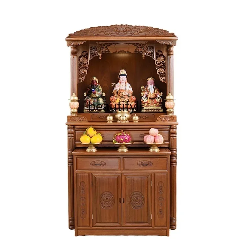 Buddha Niche Altar Small Household Chinese Style Clothes Closet God of Wealth Cabinet Modern Light Luxury Solid Wood Simplicity