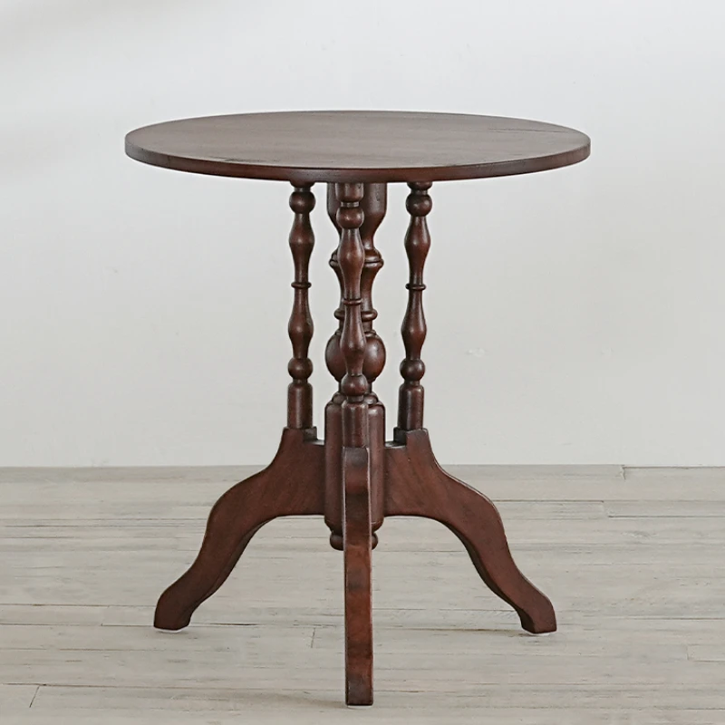 

Brown solid wood coffee small round antique replica coffee corner table