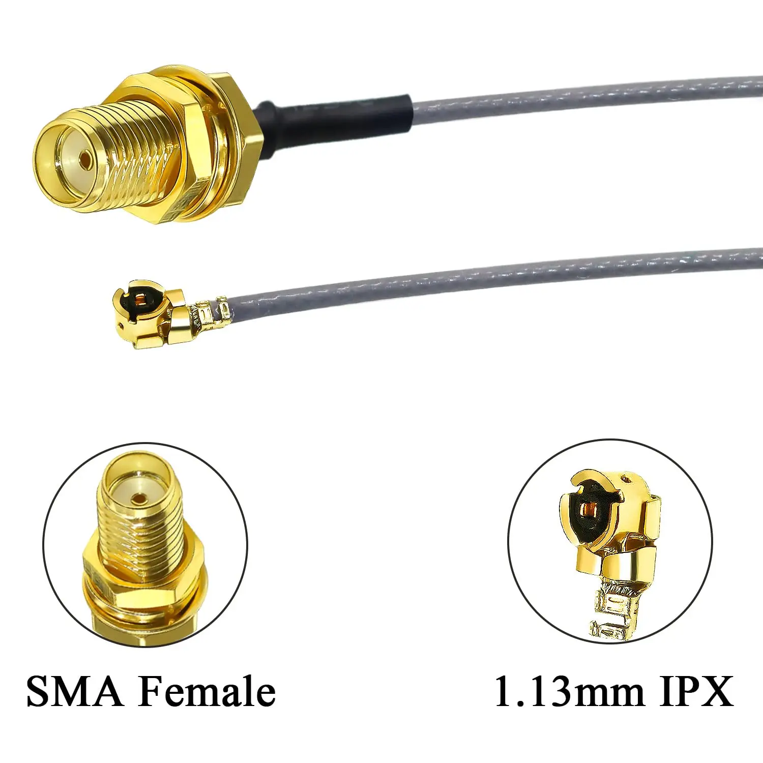 Grey IPX to SMA Cable SMA Female to  UFL Female RF WiFi Pigtail Cable 1.13mm Coaxial Coax Cable Low Loss 6inch (15cm) 5PCS