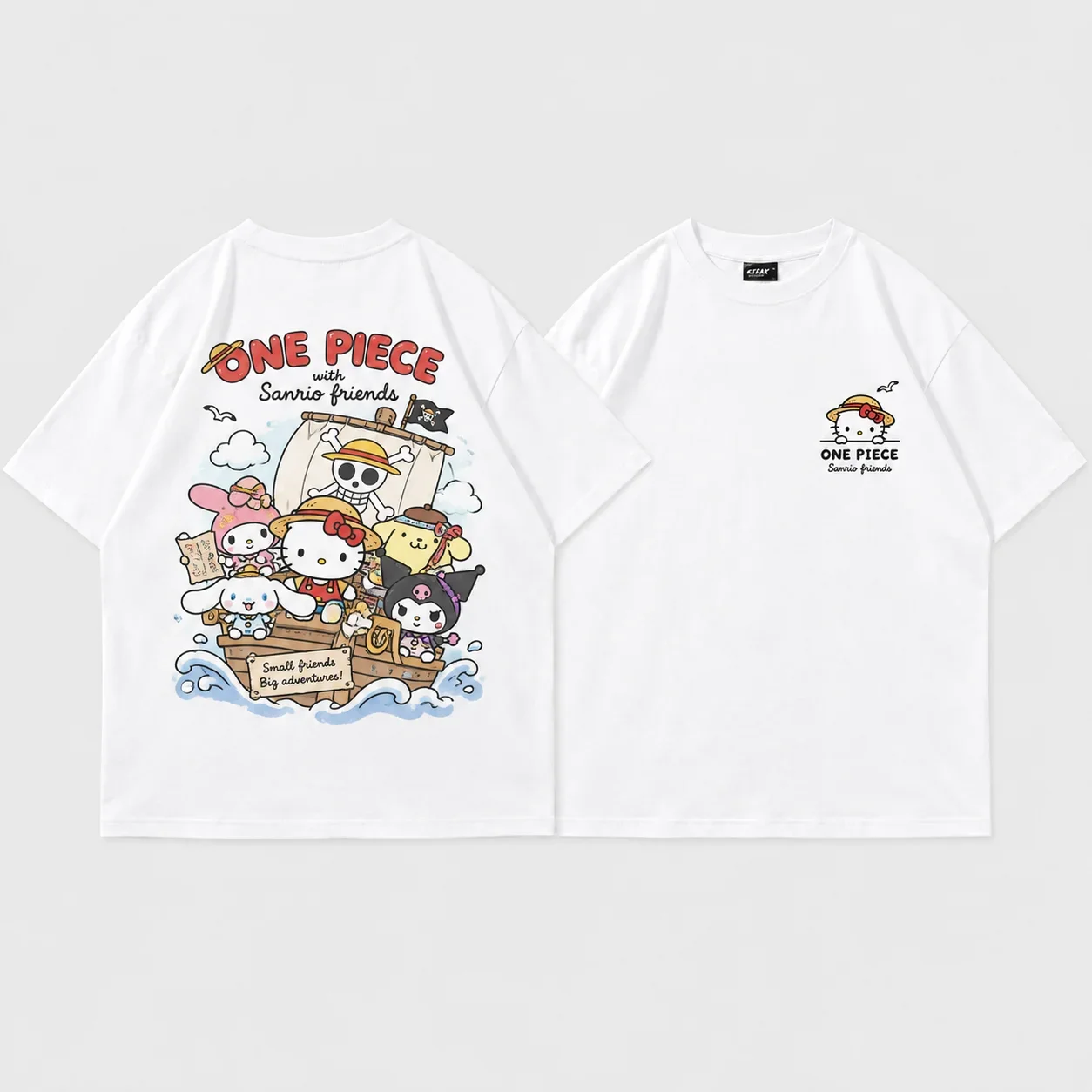 Sanrio Hello Kitty Pirate Parent Child Tee Men's Women's White Cute Cool Graphic Art Print Oversized Short Sleeve Streetwear Top