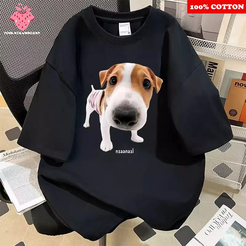 

Funny Dog Print T-shirt Women Men Summer 2025 New 100%Cotton Oversize Short sleeves Loose Casual T-shirt Y2k Top Female clothing
