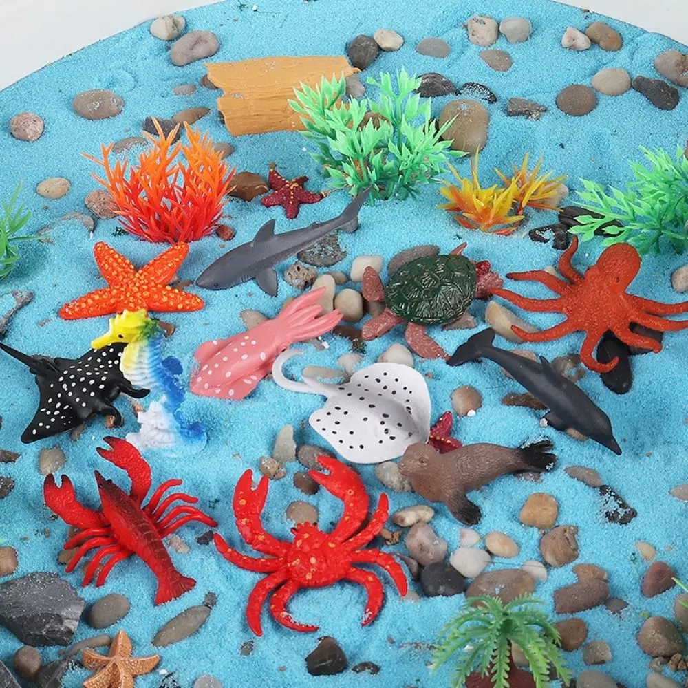 

12pcs Plastic Sea Life Animals Model Starfish Shark Turtle Crab Ocean Animals Ornaments Realistic Multicolor
