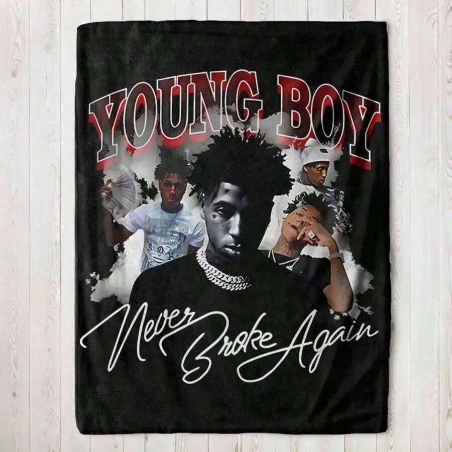 Customize Young Boy Never Broke Again Hip-Hop Graphic Flannel Blanket - Soft Anti-Wrinkle All-Season Throw For Dorm Room Urban S