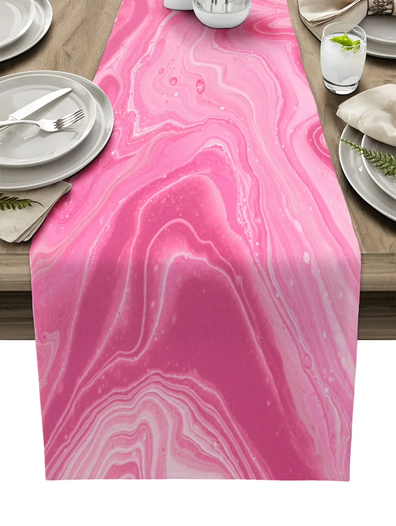 Marble Textured Fluid Pigment Pink Linen Table Runners Kitchen Table Decoration Dining Table Runner Wedding Party Supplies