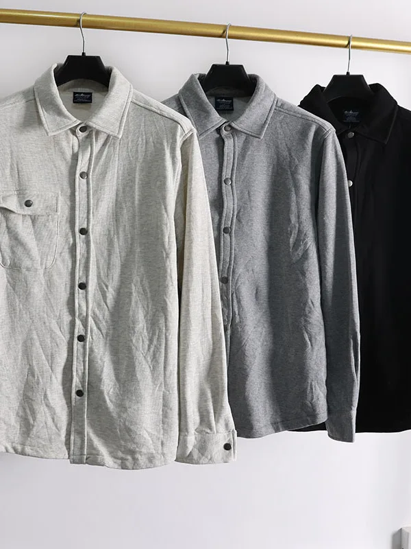Men's Fleece Lined Long Sleeve Casual Shirt Loose Fit Warm Pure Color Versatile Spring Autumn New Style Button up Cotton Poly...