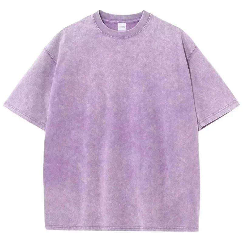 American Style Retro Heavyweight Solid Color Short Sleeved T-shirt Men Women Summer Street Trendy Washed Old Oversized Clothes image 6
