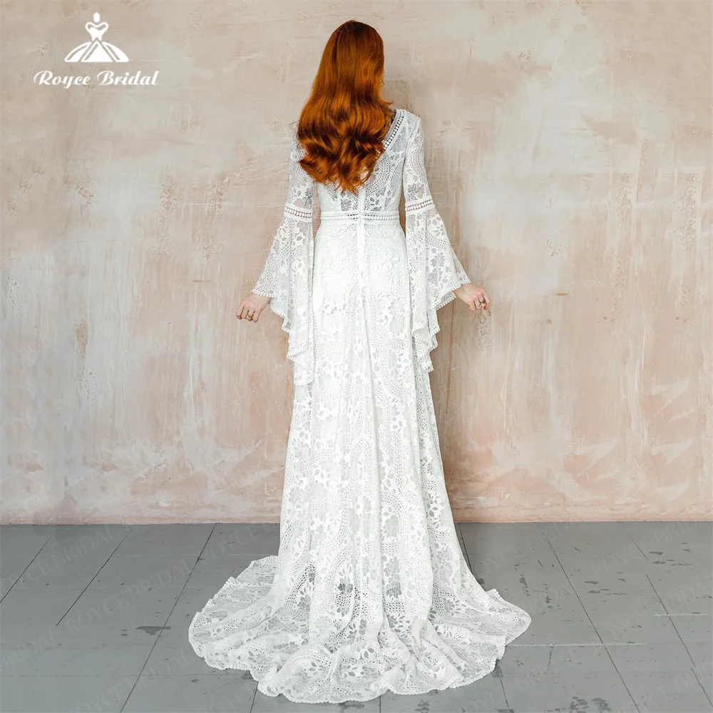 Bohemain A Line Wedding Dress V Neckline Allsure Lace Long Sleeves Classic Bridal Gowns Customize For Women свадебное платье