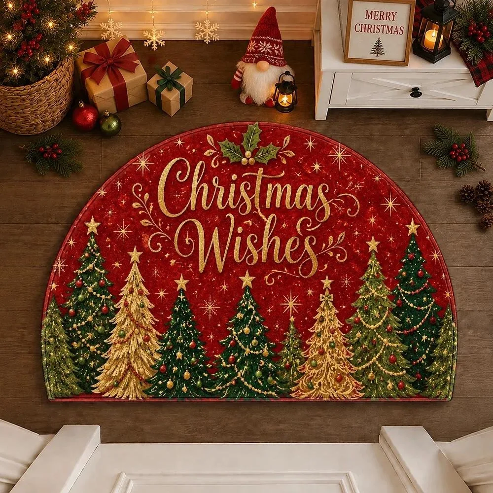 Semicircle Doormat Christmas Wishes Letter NonSlip Felt Rug Tree Pattern Entrance Floor Mat Indoor Front Door Welcome Carpet
