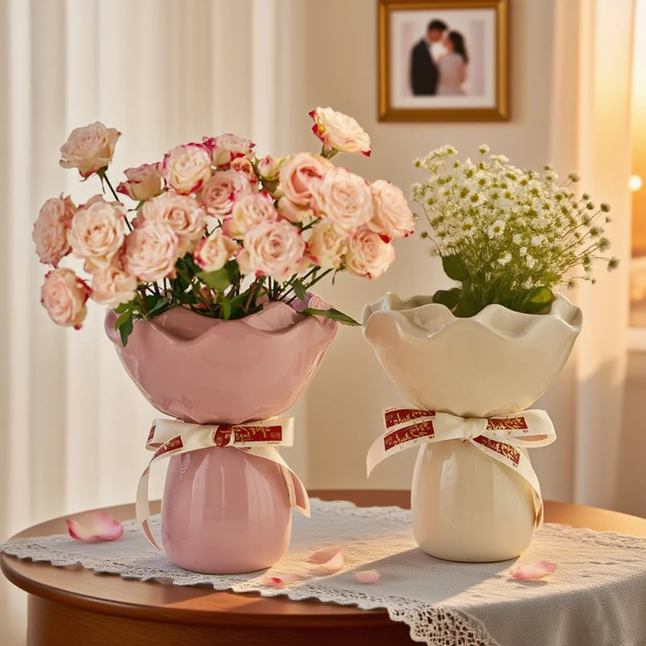 

Vintage Vase Rose Flower Shaped Vase Desk Decoration Flowers for Wedding Gift Home Girding Vase Flower Bouquet Arrangement Decor