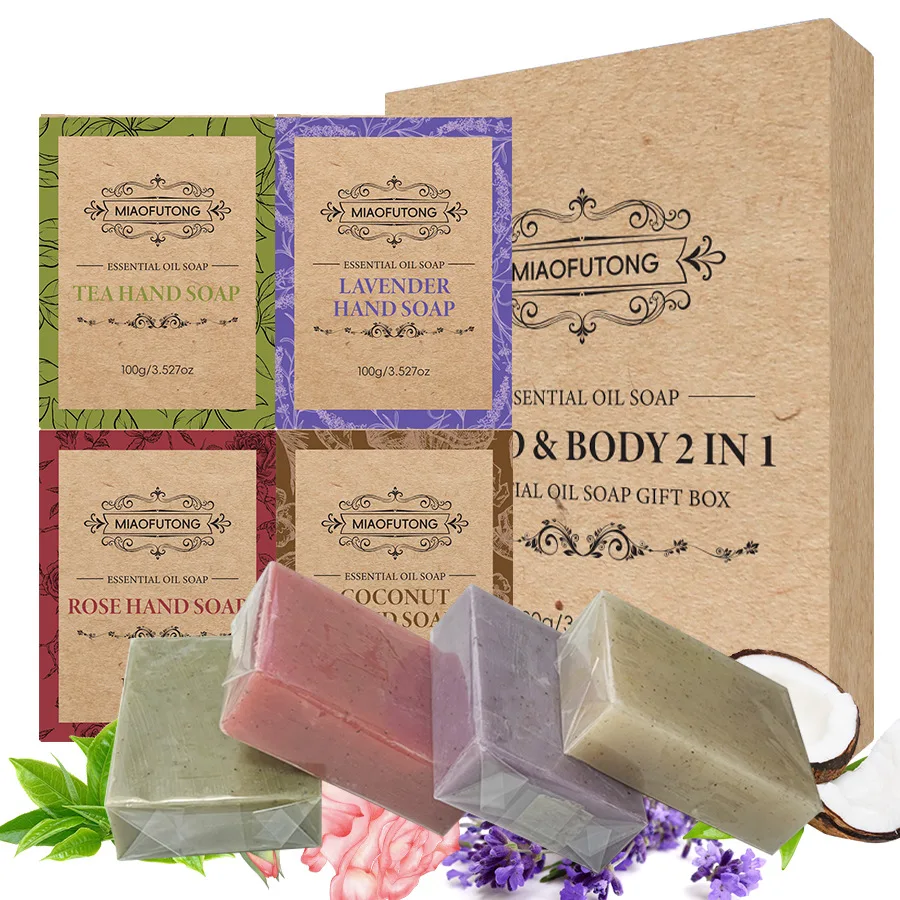 Frosted Soap , Rose, Tea Tree , Lavender, Coconut Essential Oil - Kraft Paper Box For Gifts And Luxurious Travel