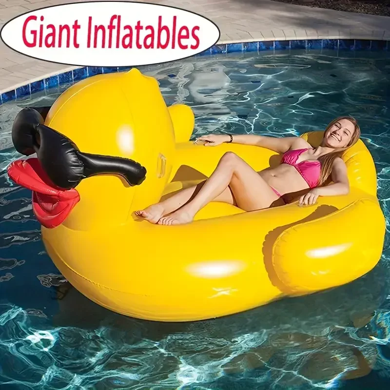 Thickened Swimming Pool Floating Bed Air Mattress Giant Duck Inflatable Pool Water Lounge Chair Suitable For Pool & Beach Party