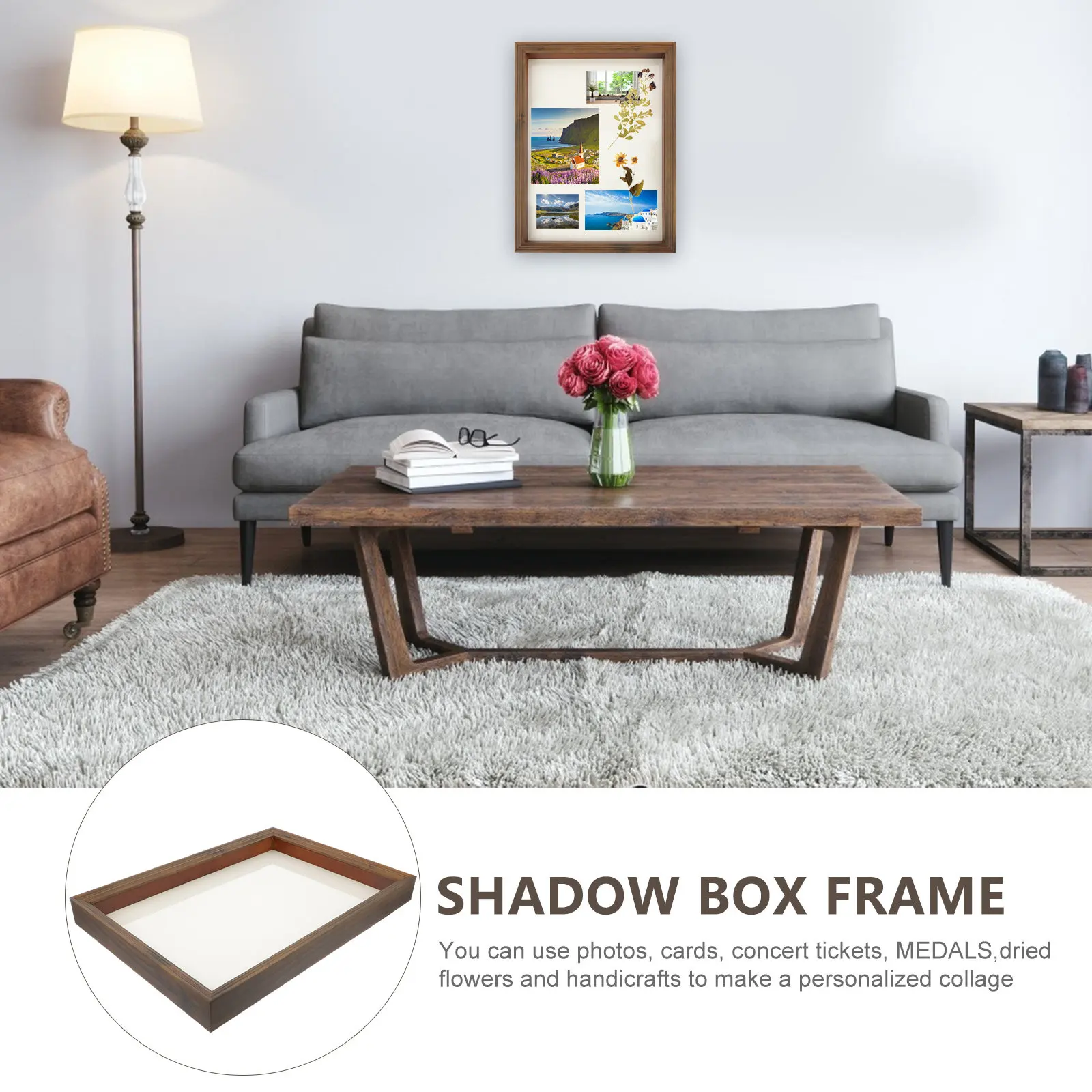 A3 Shadow Box Frame Display Case for Dried Flowers Photos Art Crafts Keepsakes Rustic Decorative Wall Hanging Gift