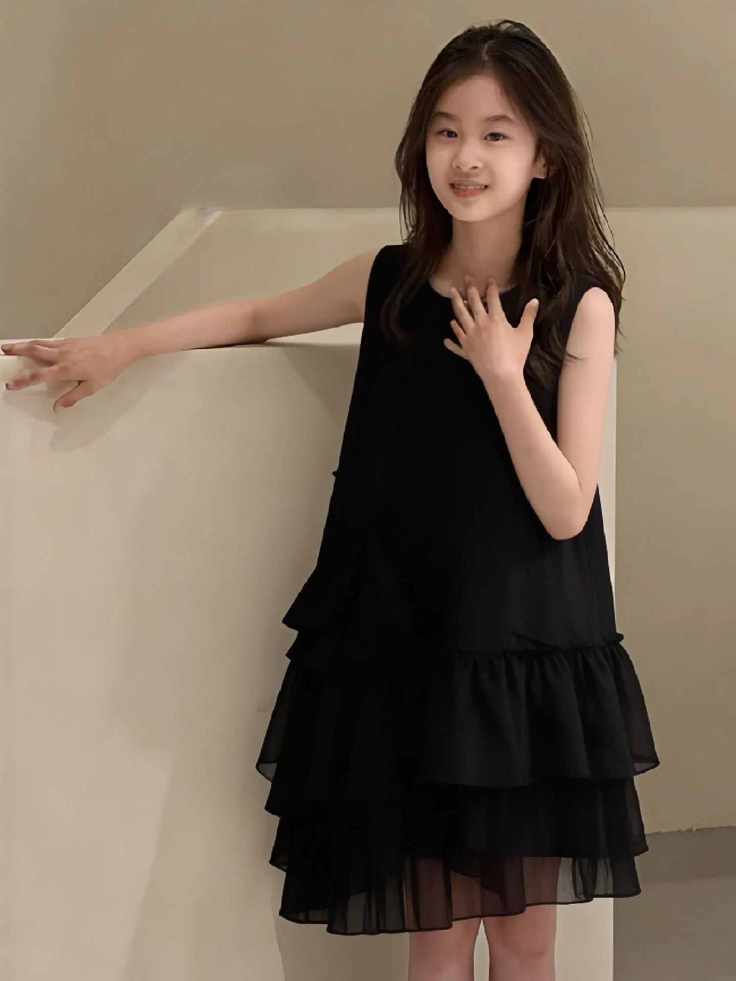 

Girls Black Tulle Dress Children's Summer Fashion Vest Dress Midi Skirt Lightweight Casual mid Low Waist Other Material 100%