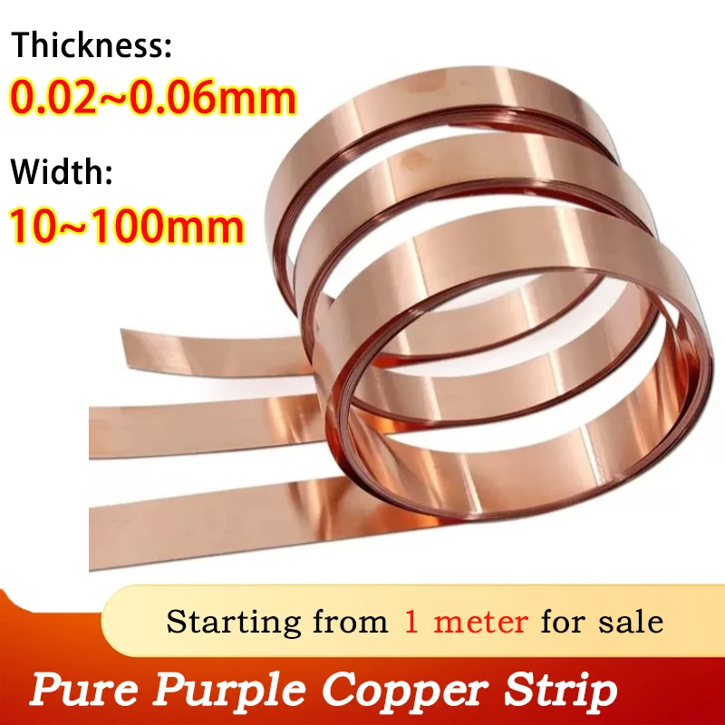 1 Meter Thickness:0.02/0.03/0.04/0.5/0.06mm Width:10~200mm Pure Copper Strip Coppers Sheet Metal
