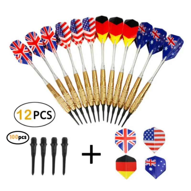 

Darts Set 12 Pcs Professional Electronic Darts With 100 Extra Plastic Tips National Flag Dart Flights Safety Soft Darts For