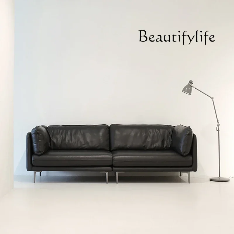 Nordic all-leather sofa Italian minimalist living room medieval light luxury designer style high sense