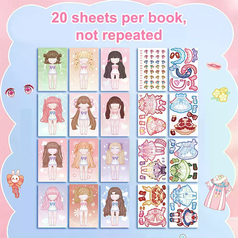 DIY Book Dress Up Sticker Book Cartoon Girl Makeup Show Sticker Book Princess Puzzle Toys Handmade DIY Sticker Toy Kids Gift