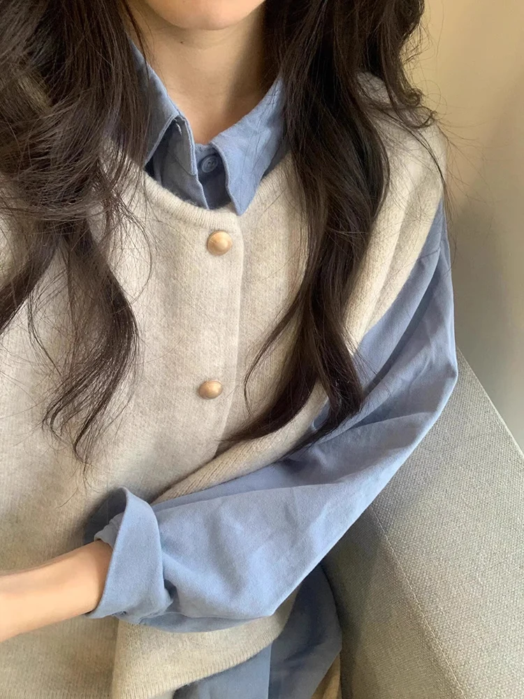 

Женский вязаный жилет свободного кроя, верхняя одежда для ранней весны в корейском стиле, с золотыми пуговицами, повседневный, с длинными рукавами, Ciwalk Fashion