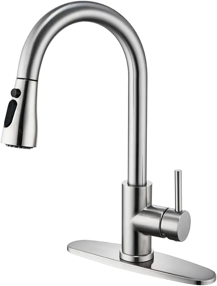 

Kitchen Faucet with Pull Down Sprayer, Single Handle, High Arc, Silver